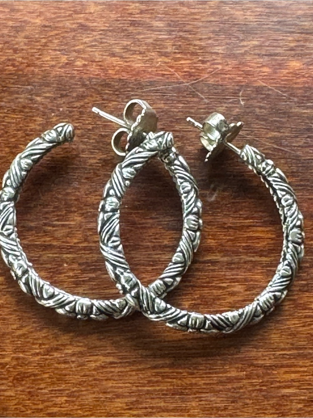 Stephen Dweck Sterling Silver Carved Hoop Earrings